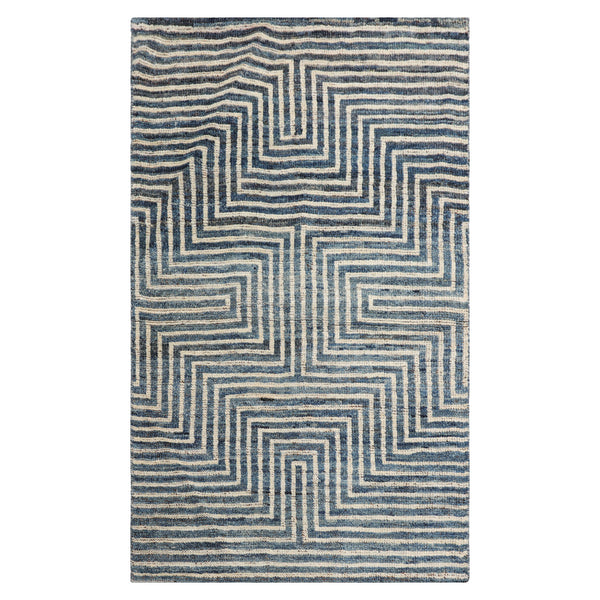 LoomBloom 3x5 Blue Artisan Hand-Knotted Afghan Moroccan Modern Designer Wool Oriental Oriental Rug