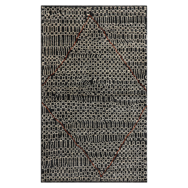 LoomBloom 3x5 Charcoal Ivory Artisan Hand-Knotted Afghan Moroccan Tribal Geometric Wool Oriental Oriental Rug