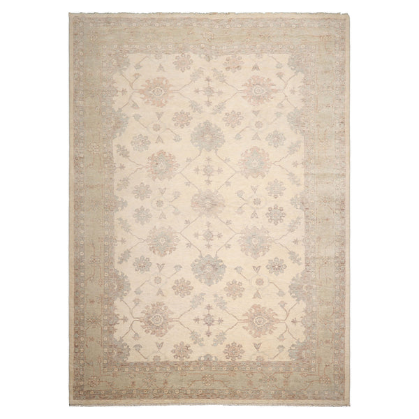 10x14 Ivory, Beige, Rust Color Hand Knotted Afghan Oushak Wool Traditional Oriental Rug