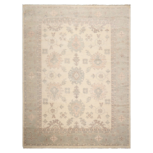 9' x 12' Ivory Hand Knotted Afghan Oushak Traditional Wool Oriental Area Rug