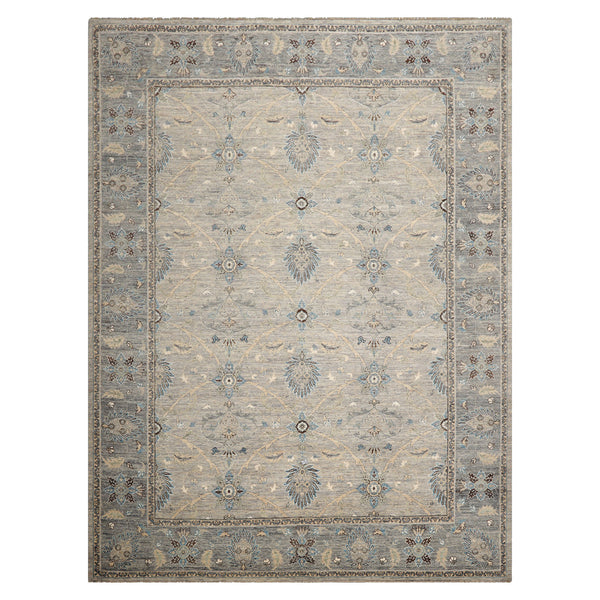 9X12 Gray Beige, Tan, Turquoise Color Hand Knotted Khyber Wool Traditional Oriental Rug