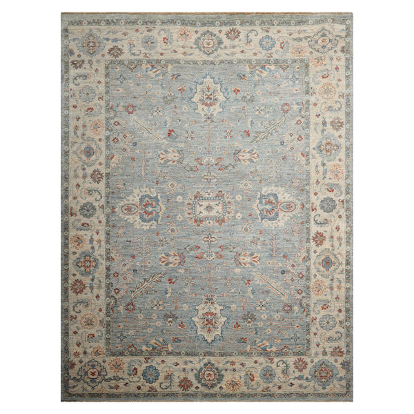 9x12 Blue, Ivory, Rust Color Hand Knotted Khyber Wool Traditional Oriental Rug