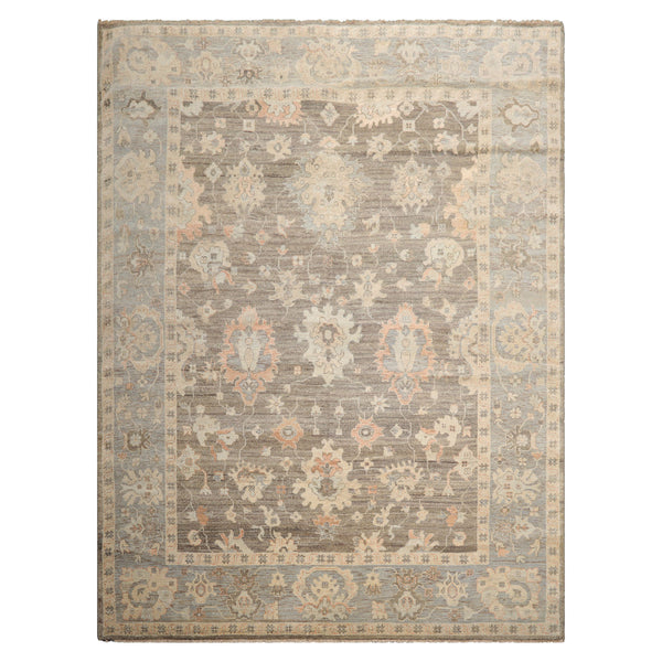 9x12 Brown, Slate, Peach Color Hand Knotted Afghan Oushak Wool Traditional Oriental Rug