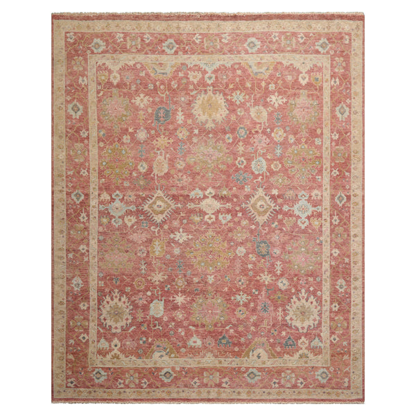 8x10 Rose, Beige, Mint Color Hand Knotted Distressed Wool Traditional Oriental Rug
