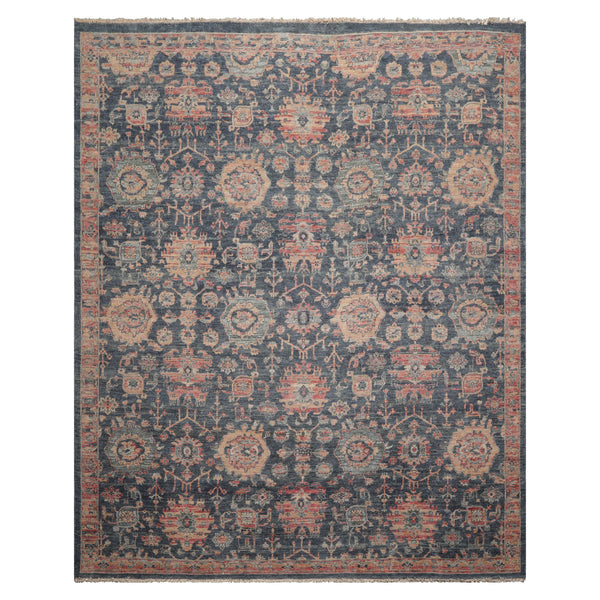 8x10 Slate, Rose, Rust Color Hand Knotted Distressed Wool Traditional Oriental Rug