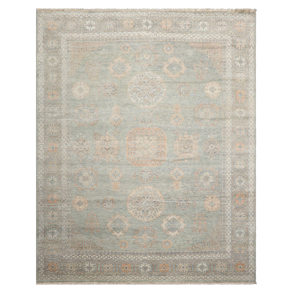 8x10 Mint, Peach, Gray Color Hand Knotted Afghan Oushak Wool Traditional Oriental Rug