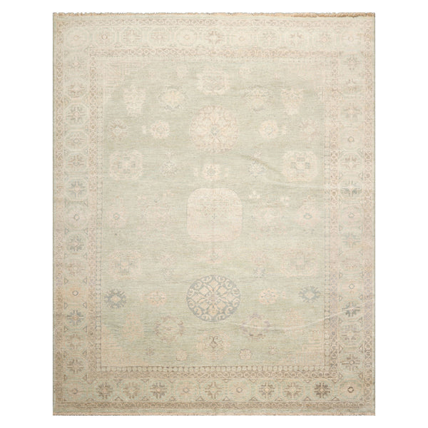 8x10 Mint, Beige, Gray Color Hand Knotted Afghan Oushak Wool Traditional Oriental Rug