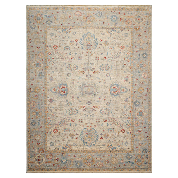 9x12 Beige, Gray, Red Color Hand Knotted Khyber Wool Traditional Oriental Rug