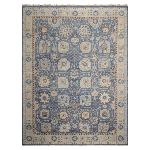 9x12 Blue, Gray, Beige Color Hand Knotted Distressed Wool Traditional Oriental Rug