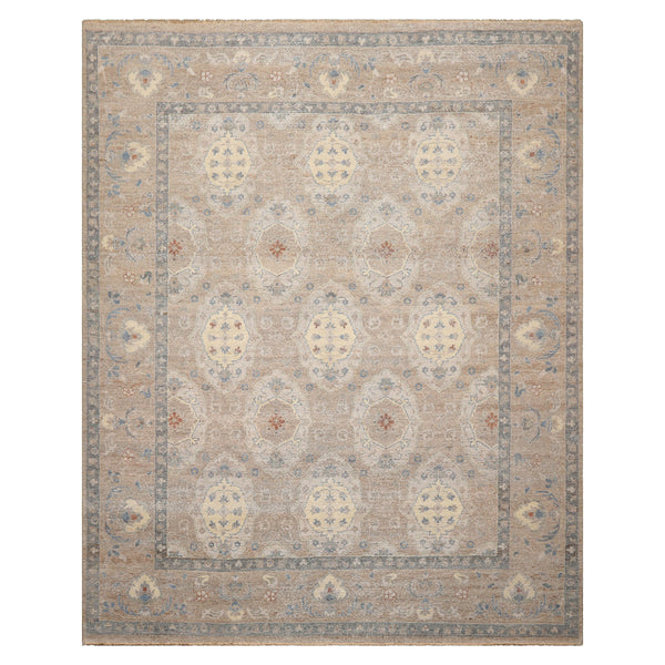 8x10 Tan, Beige, Slate Color Hand Knotted Distressed Wool Traditional Oriental Rug