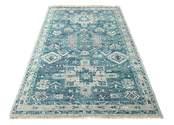 LoomBloom Multi Size Turquoise, Gray Hand Knotted Arts & Crafts 100% Wool Turkish Oushak Traditional Oriental Area Rug