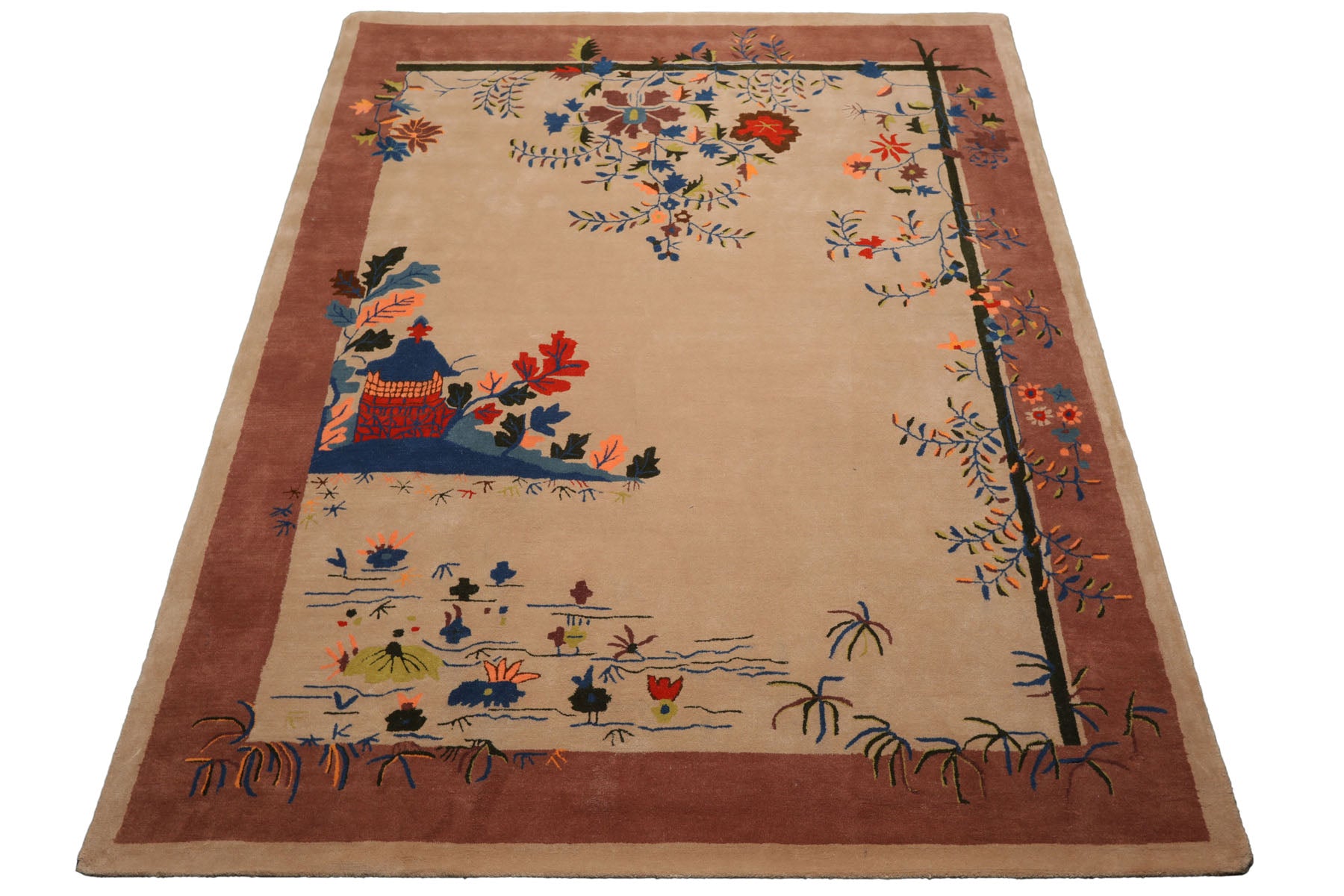 Multi Size Beige Hand Tufted Chinese Art Deco Pictorial Oriental Area ...