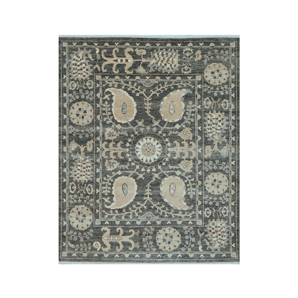 8x10 Slate, Beige, Ivory Color Hand Knotted Oushak Wool Transitional Oriental Rug