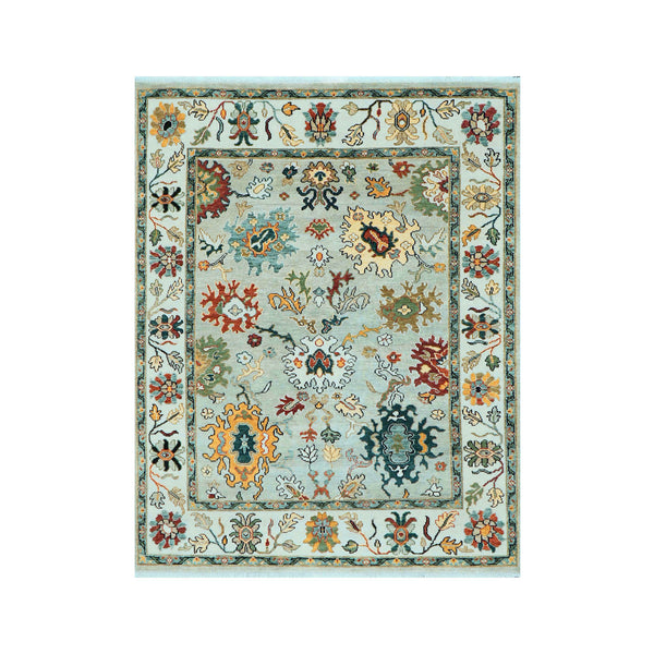 8x10 Mint, Ivory, Gold Color Hand Knotted Oushak Wool Arts & Crafts Oriental Rug