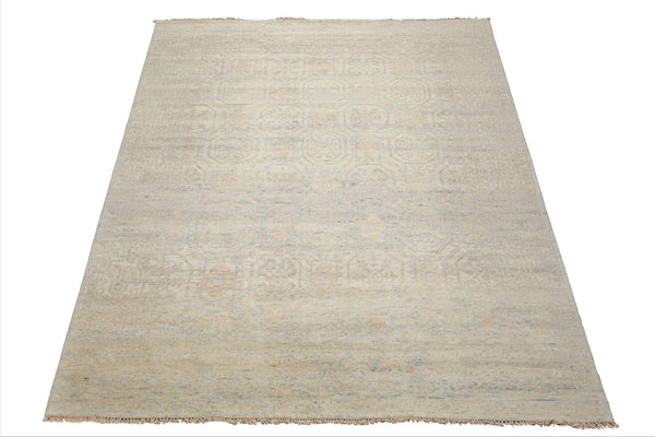 8x10 Gray, Beige, Blue Color Hand Knotted Oushak Wool Transitional Oriental Rug