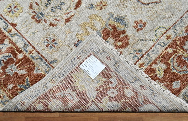 8x10 Beige, Burnt Orange, Gold Color Hand Knotted Oushak Wool Traditional Oriental Rug