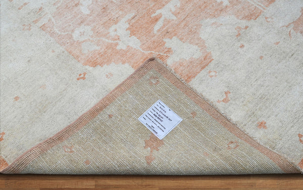 9x12 Peach, Gray, Beige Color Hand Knotted Oushak Wool Traditional Oriental Rug