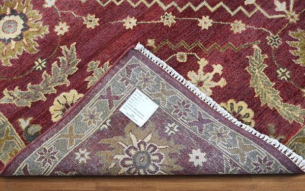 9x12 Raspberrry, Sage, Gold Color Hand Knotted Oushak Wool Traditional Oriental Rug
