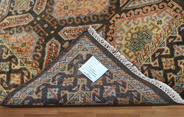 6x9 Gold, Forest Green, Peach Color Hand Knotted Transitional Wool Transitional Oriental Rug