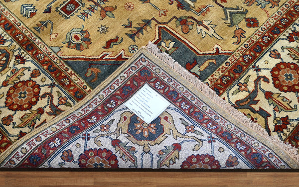 8x10 Gold, Teal, Rust Color Hand Knotted Oushak Wool Traditional Oriental Rug