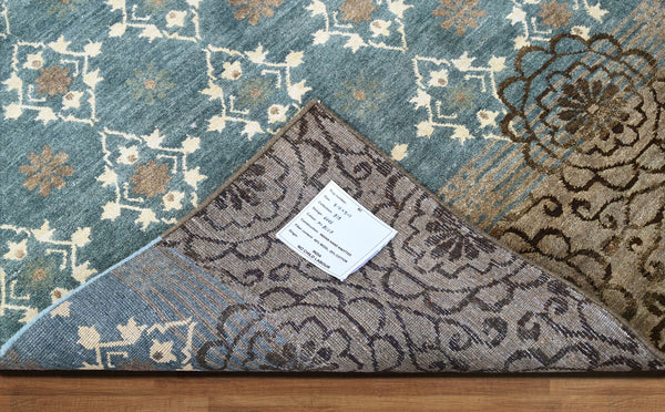 4x6 Teal, Tan, Ivory Color Hand Knotted Transitional Wool Transitional Oriental Rug