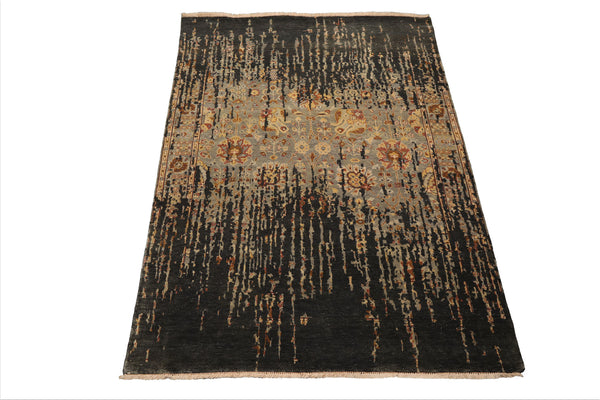 6x9 Dark Forest Green, Beige, Tan Color Hand Knotted Oushak Wool Traditional Oriental Rug
