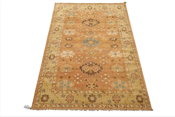 6x9 Caramel, Pistachio, Brown Color Hand Knotted Oushak Wool Traditional Oriental Rug