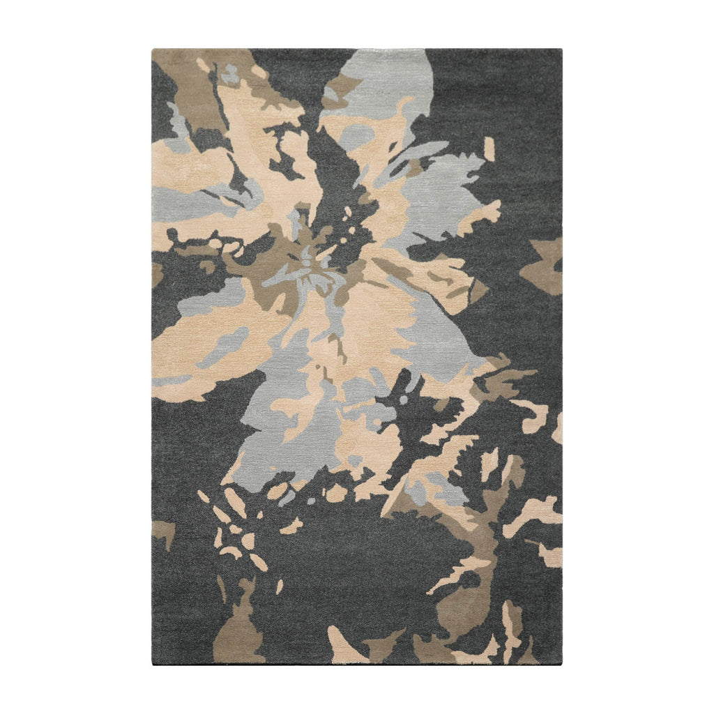 Multi Size Slate Gray Tan Brown Color Hand Tufted Abstract Wool and Bamboo Silk Modern Oriental Rug