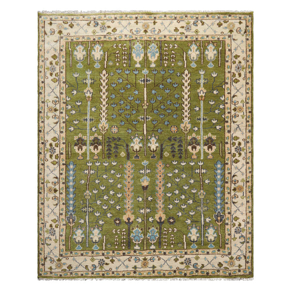 LoomBloom 8'x10' William Morris Wool Oriental Rug Hand Knotted in Green