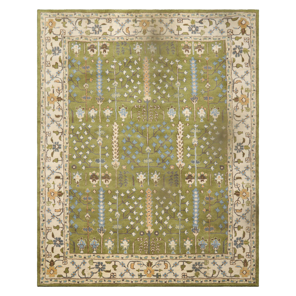LoomBloom 8x10 Traditional Arts and Crafts Wool Rug Hand Tufted Green Design