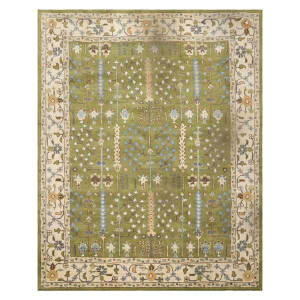 LoomBloom 8x10 Traditional Arts and Crafts Wool Rug Hand Tufted Green Design