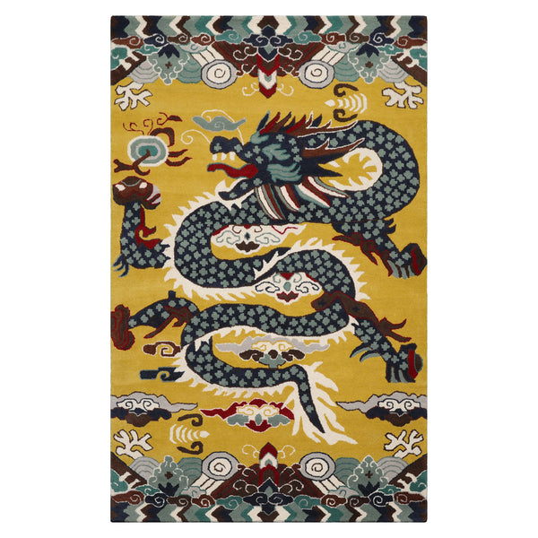 Multi Size Citrus Green White Navy Color Hand Tufted Pictorial Wool Transitional Oriental Rug