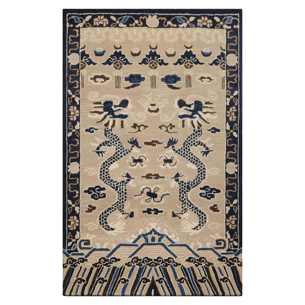 Multi Size Cream Blue Ivory Color Hand Tufted Pictorial Wool Transitional Oriental Rug