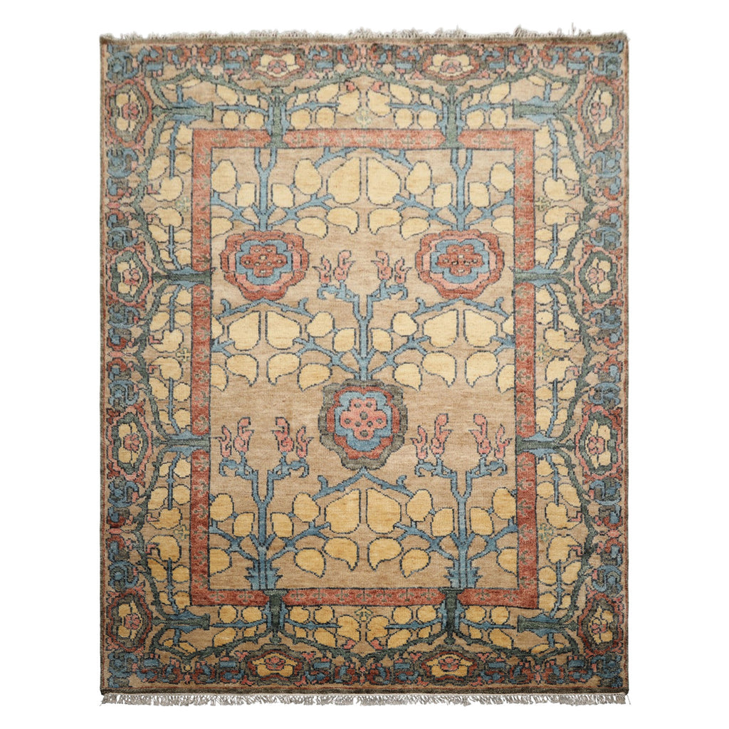 LoomBloom Multi Size Beige Rust Hand Knotted Oushak Wool Oriental Area Rug Arts & Crafts Mission Stained Glass