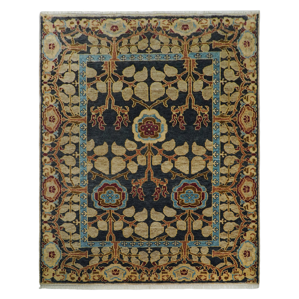 LoomBloom 8'x10'2" Charcoal Hand Knotted Oushak Wool Oriental Area Rug Arts & Crafts Mission Stained Glass