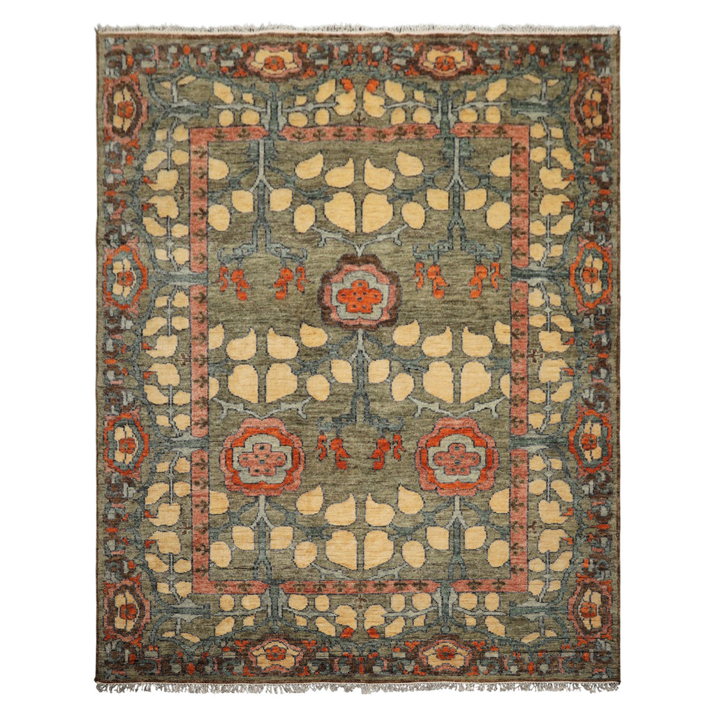 LoomBloom Multi Size Olive Green Hand Knotted Oushak Wool Oriental Area Rug Arts & Crafts Mission Stained Glass