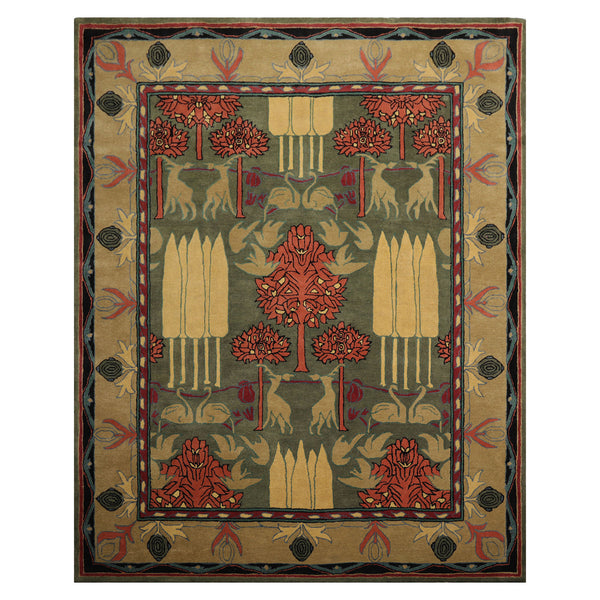 8x10 LoomBloom Green Hand Tufted Wool Rug  Arts & Crafts William Morris Influence