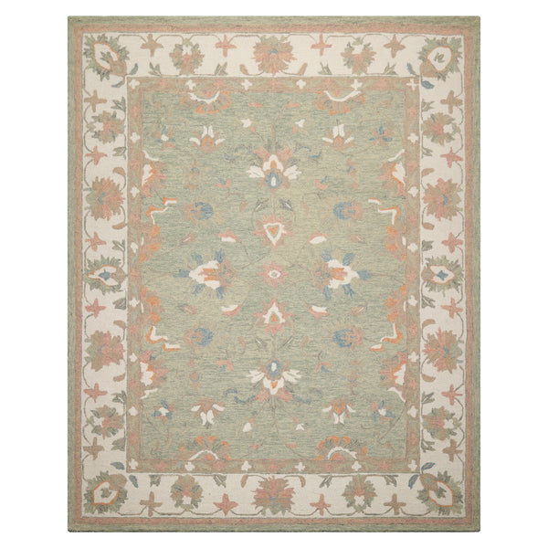 8x10 LoomBloom Sage Hand Hooked Wool Rug  Elegant Agra Heritage Look