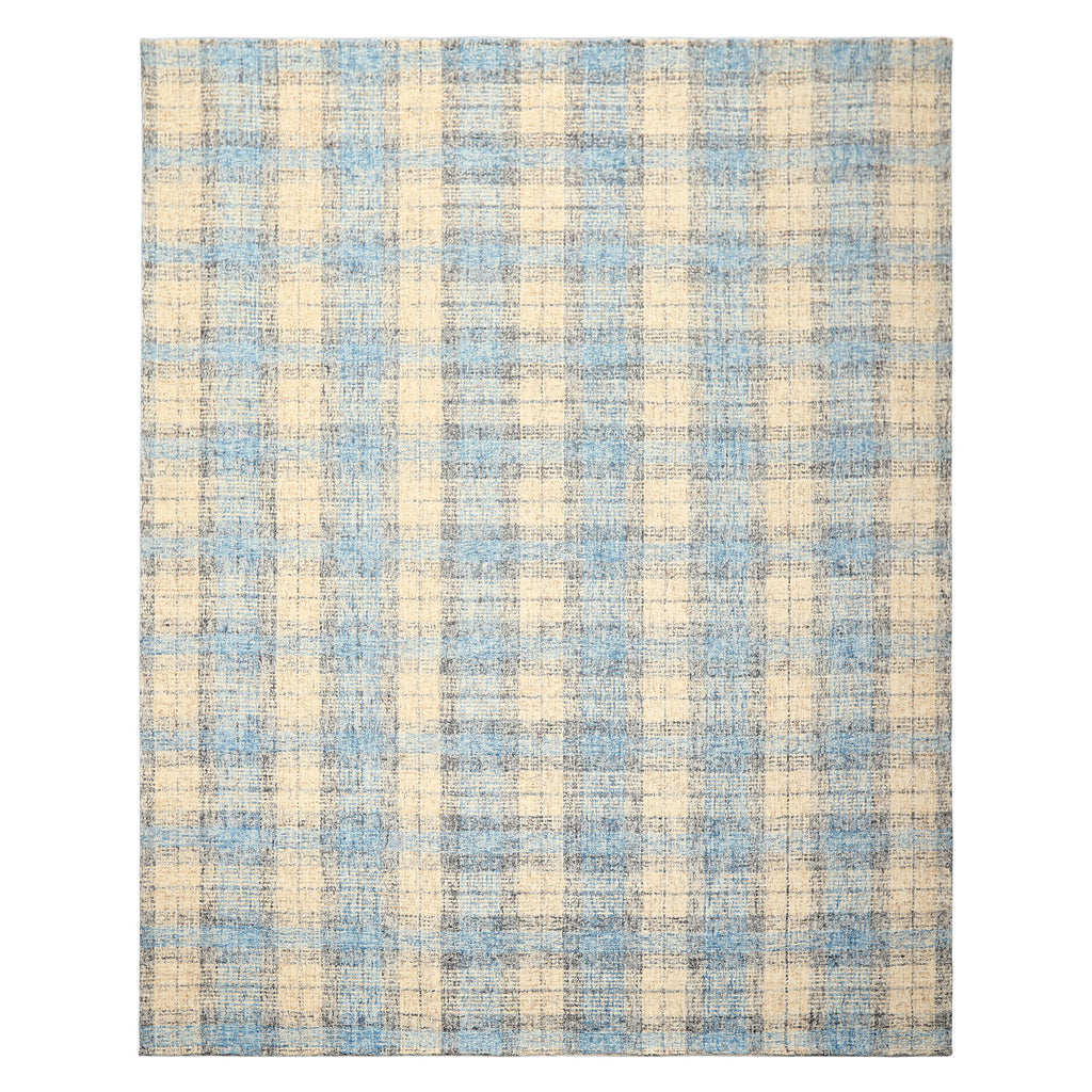 Multi Size Ivory Aqua Charcoal Color Hand Hooked  Wool Contemporary Oriental Rug