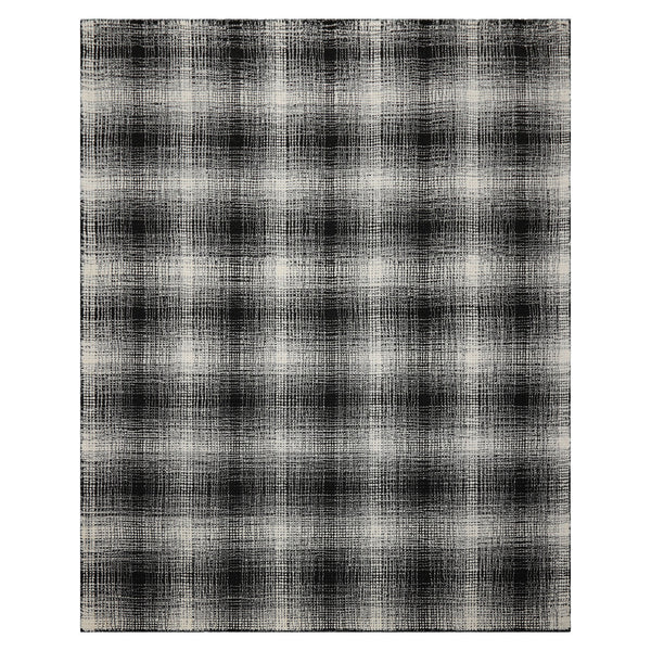 8x10 LoomBloom Black Hand Hooked Wool Rug  Modern Plaid Inspired Design