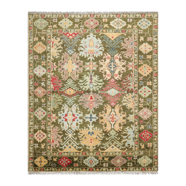 LoomBloom 8'x10' Hand Knotted Wool Oriental Rug in Green Transitional Style
