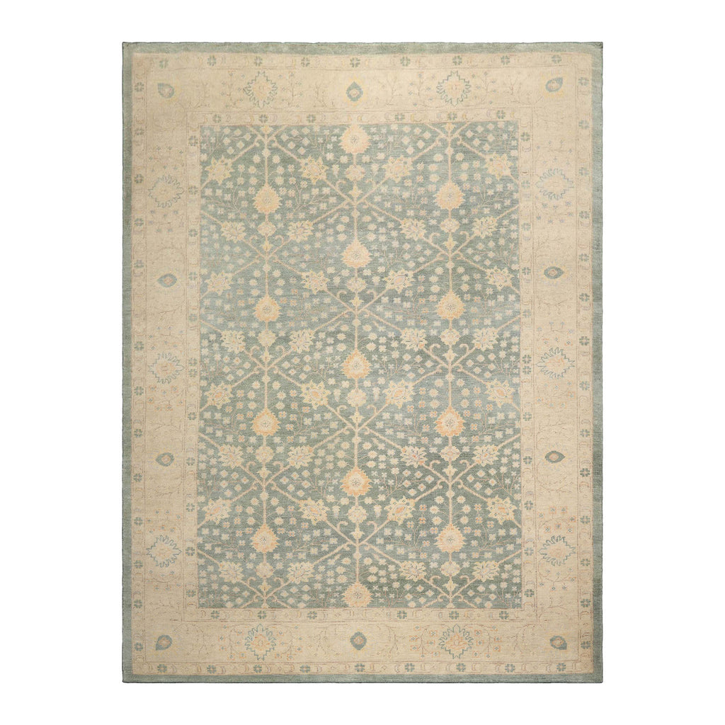 LoomBloom Hand Knotted Wool Oriental Area Rug in Green Stone Wash Multi Sizes
