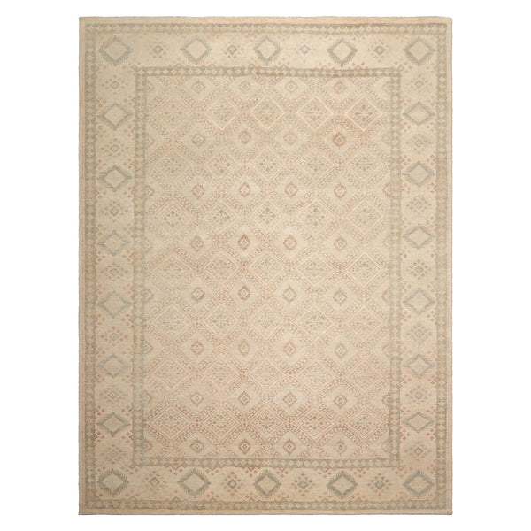 LoomBloom  Hand Knotted Wool Oriental Area Rug in Beige Stone Wash Transitional Geometric Style Multi Sizes