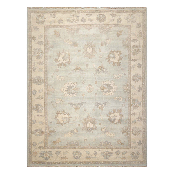 LoomBloom Mint Wool Rug Hand Knotted Oushak Stone Wash Traditional Style