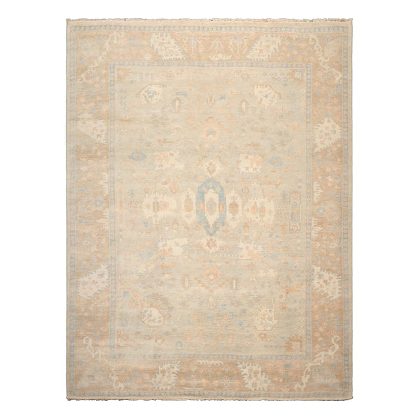 LoomBloom Gray Wool Rug Hand Knotted Oushak Stone Wash Traditional Style
