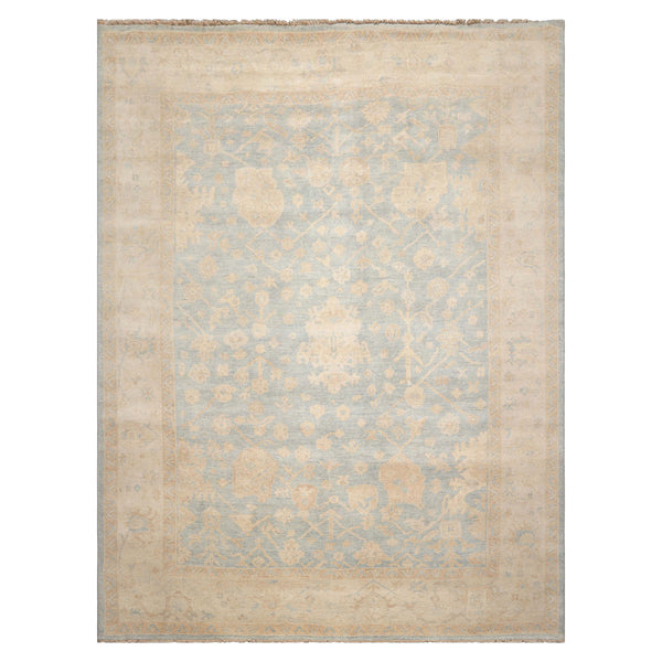 LoomBloom Light Blue Wool Rug Hand Knotted Oushak Stone Wash Traditional Style