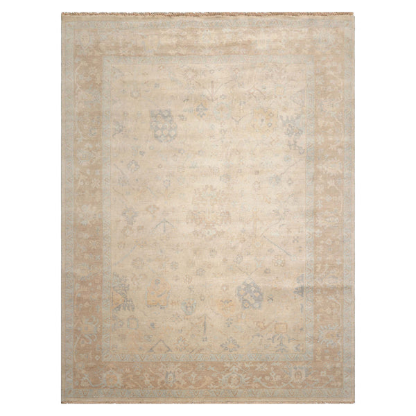 LoomBloom Beige Wool Rug Hand Knotted Oushak Stone Wash Traditional Style