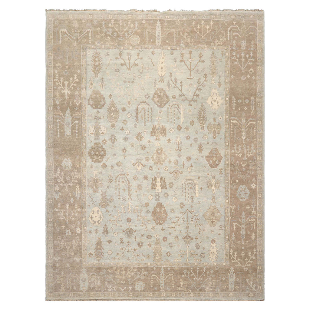 LoomBloom Sage Wool Rug Hand Knotted Oushak Stone Wash Traditional Style