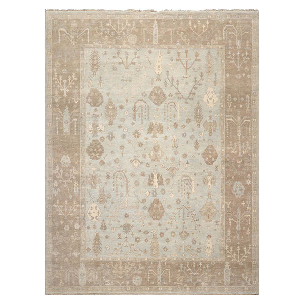 LoomBloom Sage Wool Rug Hand Knotted Oushak Stone Wash Traditional Style