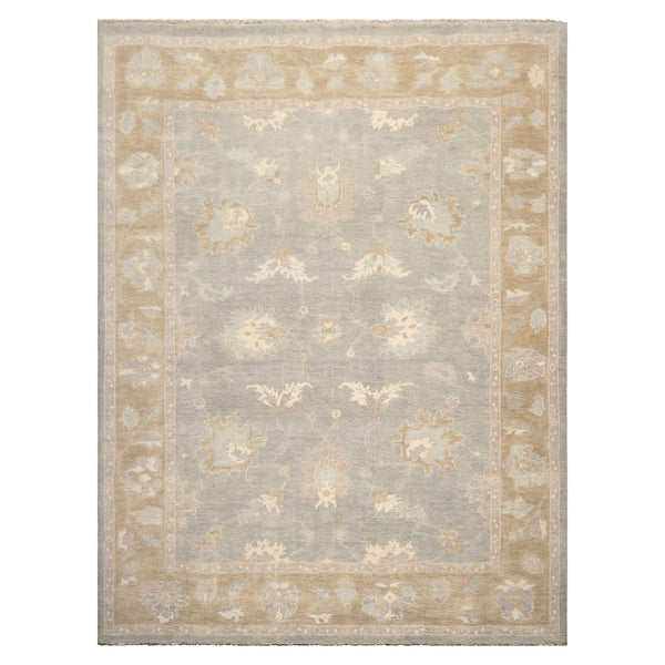 LoomBloom Gray Wool Rug Hand Knotted Oushak Stone Wash Traditional Style
